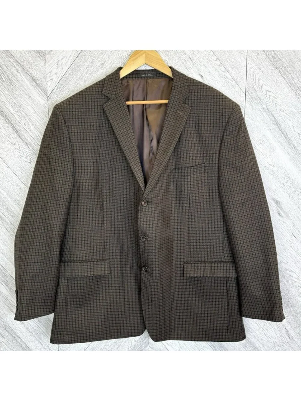 Lauren Ralph Lauren 100% Wool Brown Windowpane Plaid Blazer Mens Size 50R